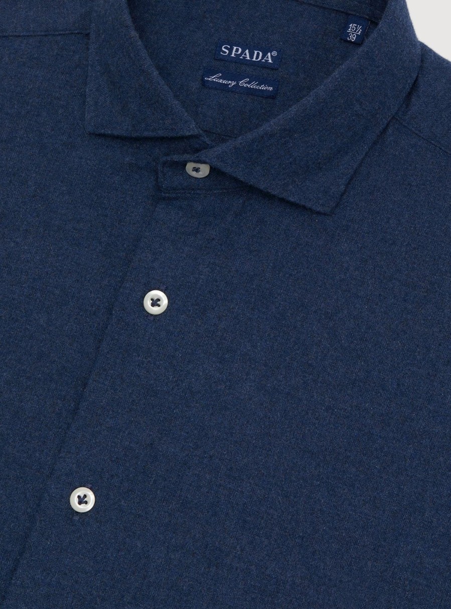 Abbigliamento Spada Roma | Camicia Tinta Unita In Flanella Blu